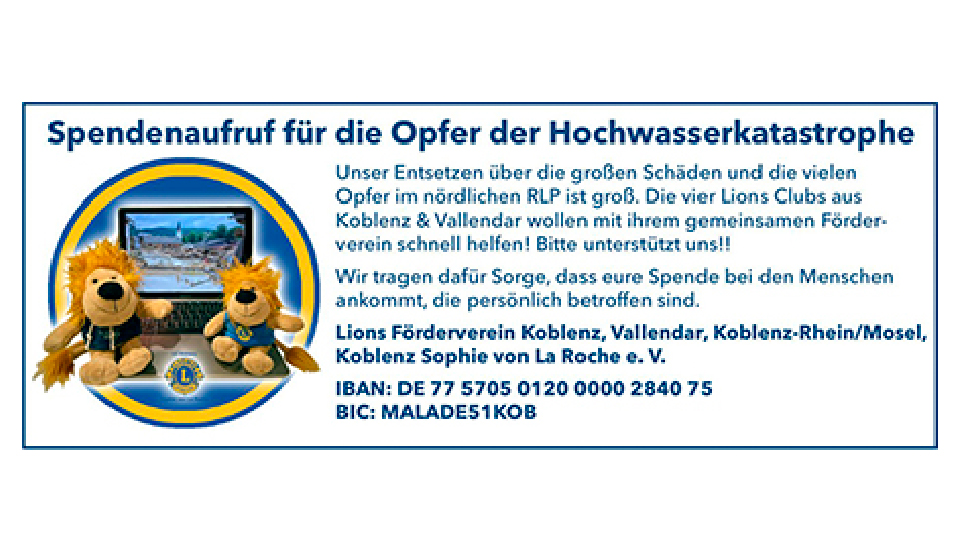 Lions-Club Bad Orb – Gelnhausen hilft bei Flutkatastrophe