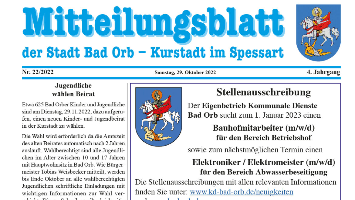 Mitteilungsblatt 22/2022, 29. Oktober 2022