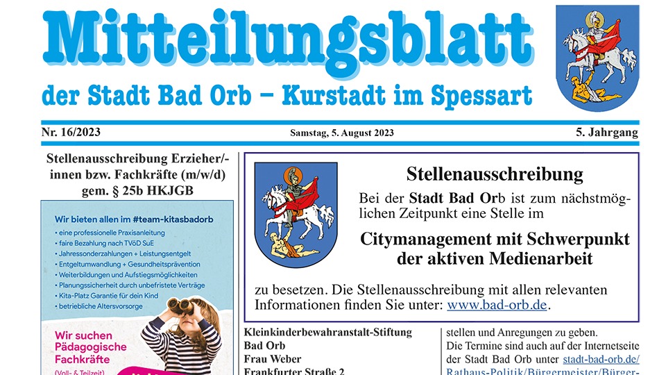 Mitteilungsblatt 16/2023 vom 5. August 2023
