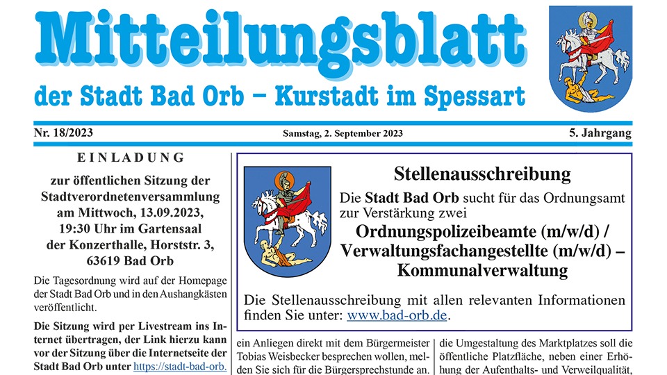 Mitteilungsblatt 18/2023 vom 2. September 2023