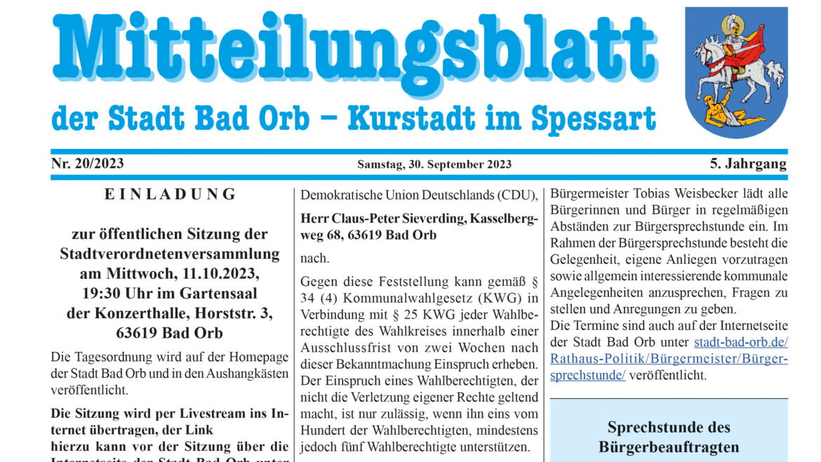 Mitteilungsblatt 20/2023 vom 30. September 2023