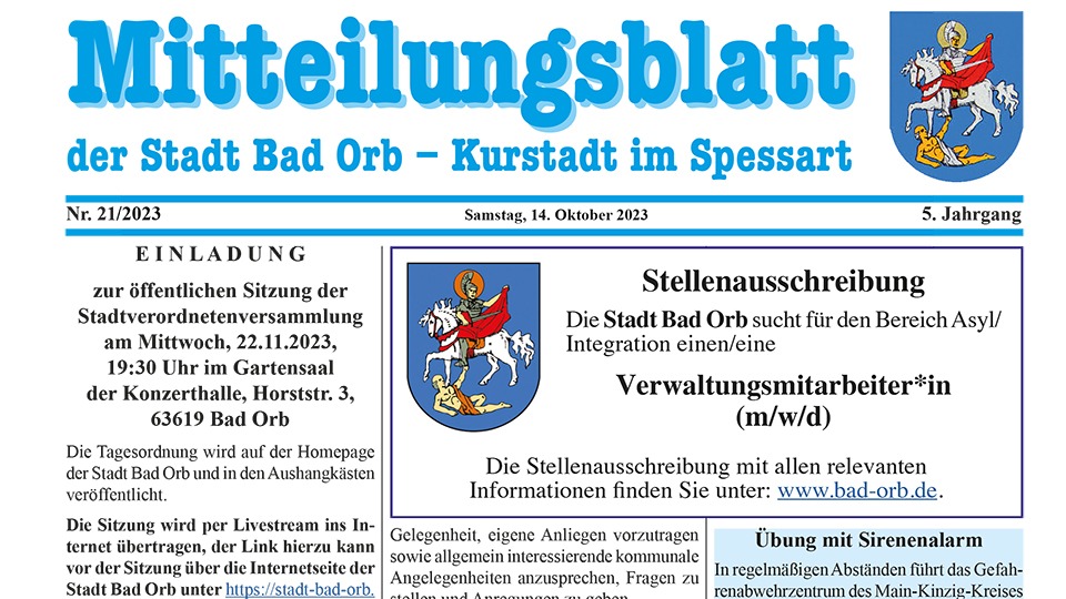 Mitteilungsblatt Bad Orb 21/2023 vom 14. Oktober 2023