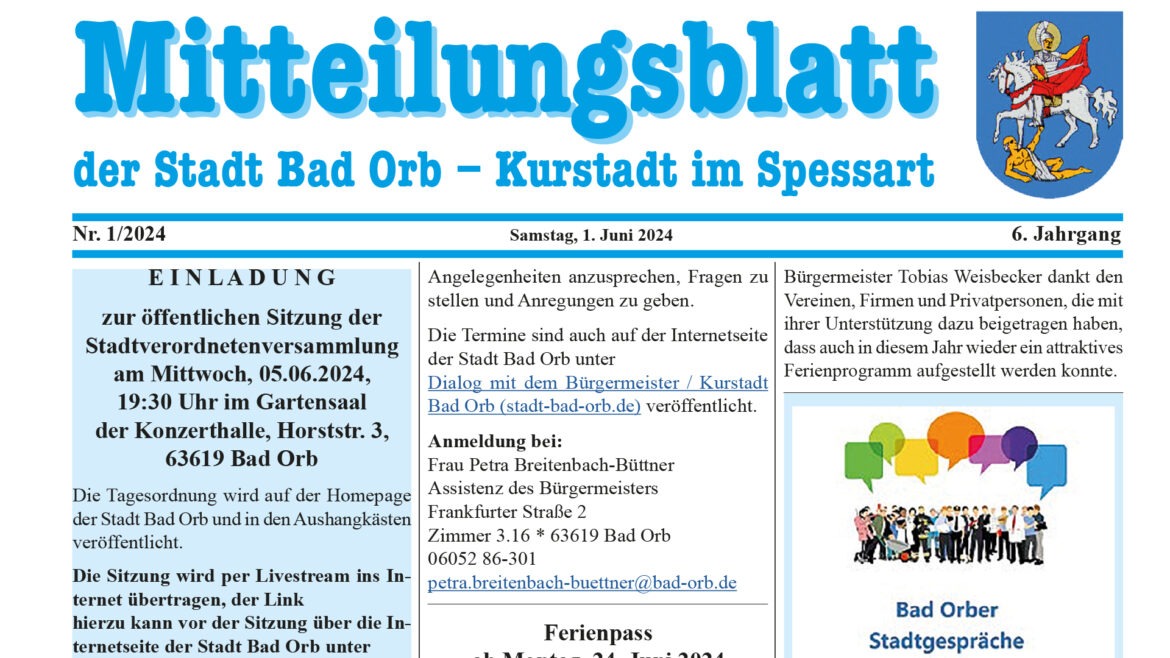 Mitteilungsblatt Bad Orb 1/2024 vom 1. Juni 2024
