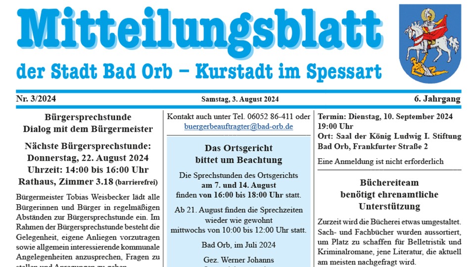 Mitteilungsblatt Bad Orb 3/2024 vom 3. August 2024