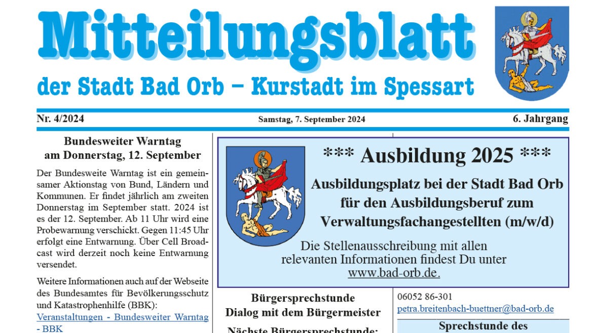 Mitteilungsblatt Bad Orb 4/2024 vom 7. September 2024